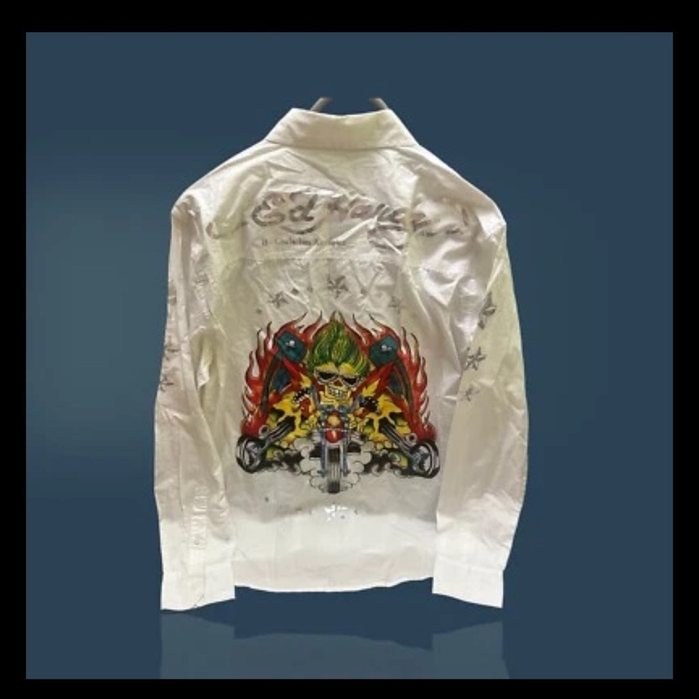 Ed Hardy White Shirt with Black Tattoo Graphics